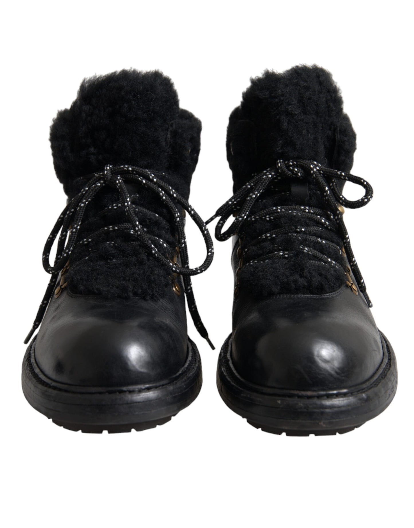 Dolce & Gabbana Schwarz Leder Bernini Shearling Stiefel Schuhe