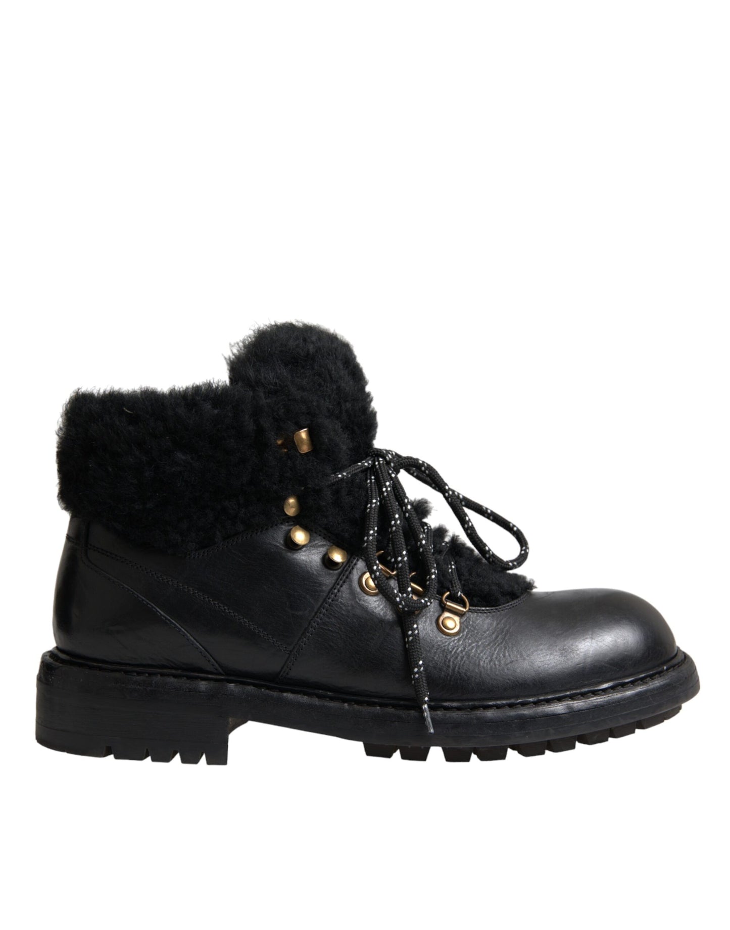 Dolce & Gabbana Schwarz Leder Bernini Shearling Stiefel Schuhe