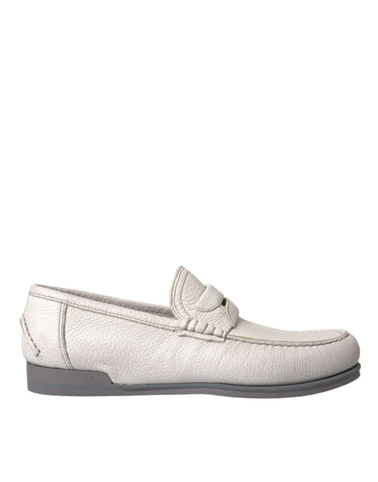 Dolce & Gabbana Weiß Grau Leder Slip Mocassin Schuhe Loafer