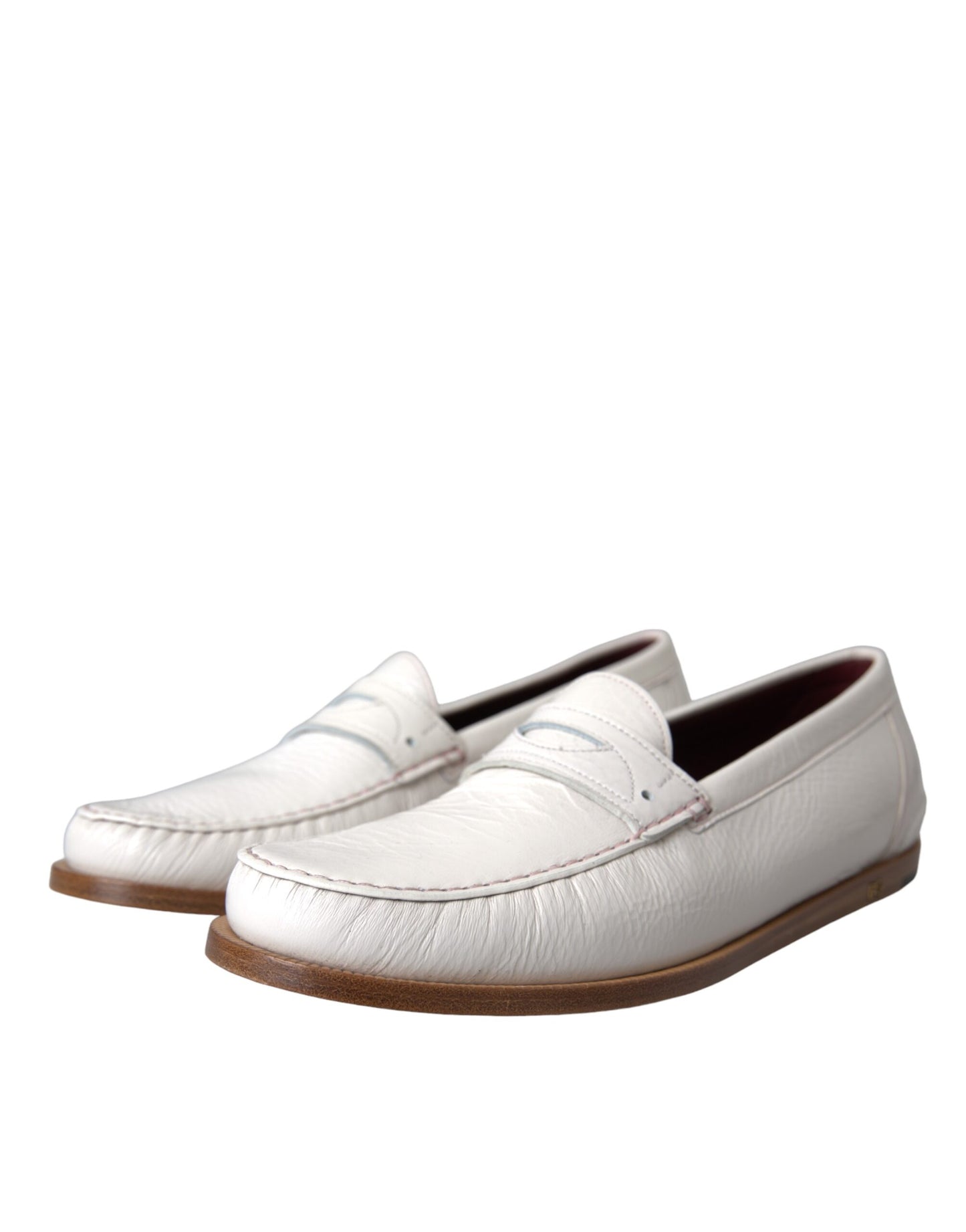 Dolce & Gabbana Weiße Leder Slip On Mokassin Loafers Schuhe