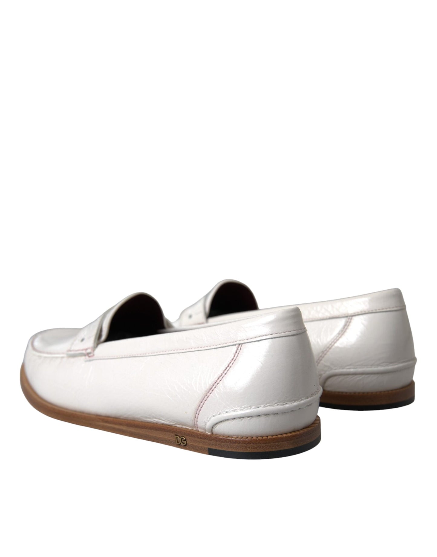 Dolce & Gabbana Weiße Leder Slip On Mokassin Loafers Schuhe