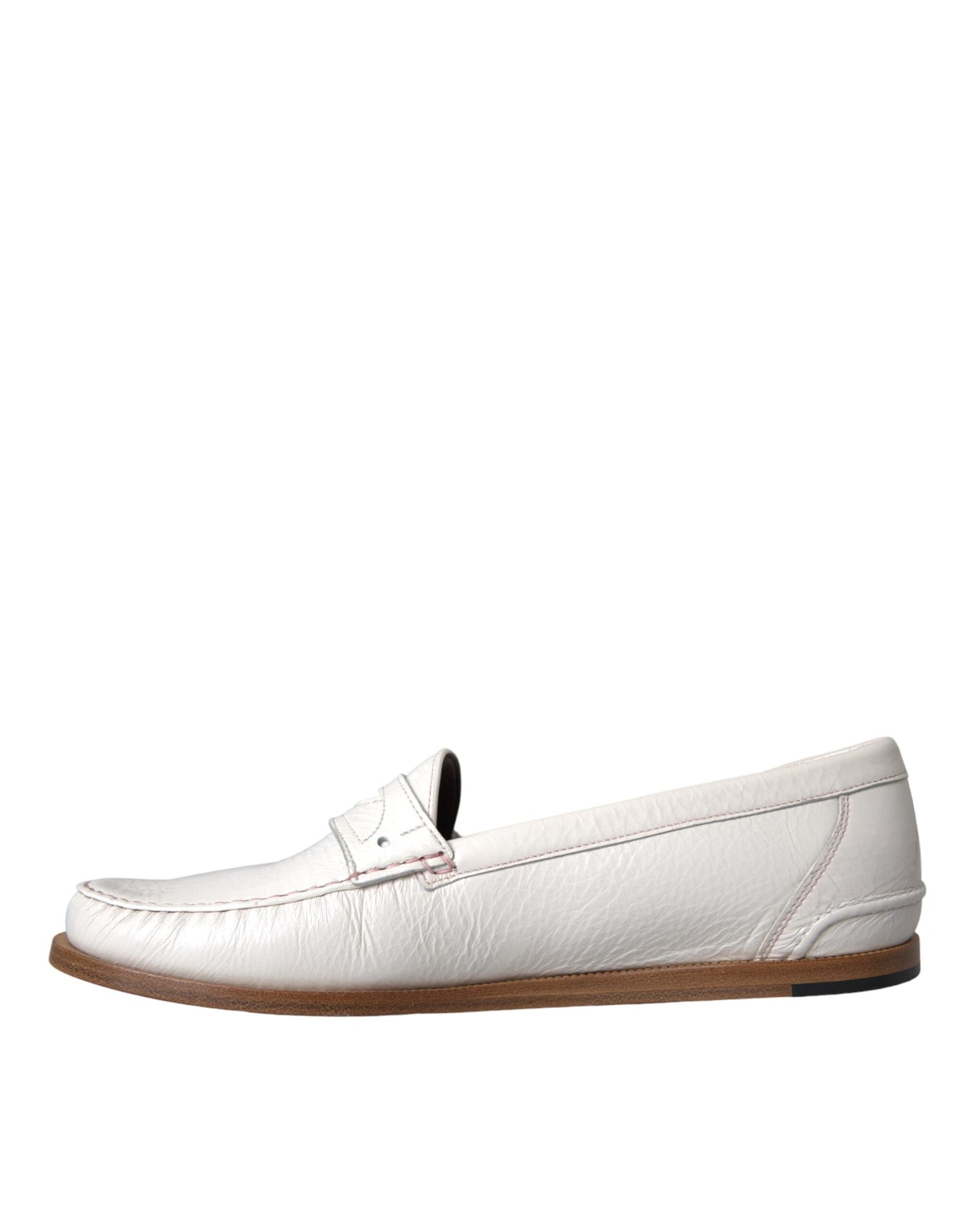 Dolce & Gabbana Weiße Leder Slip On Mokassin Loafers Schuhe