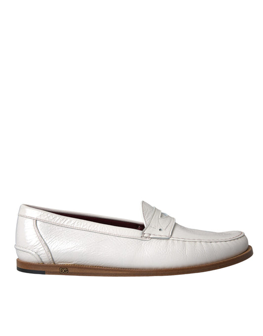 Dolce &amp; Gabbana White Leather Slip On Moccasin Loafers Shoes