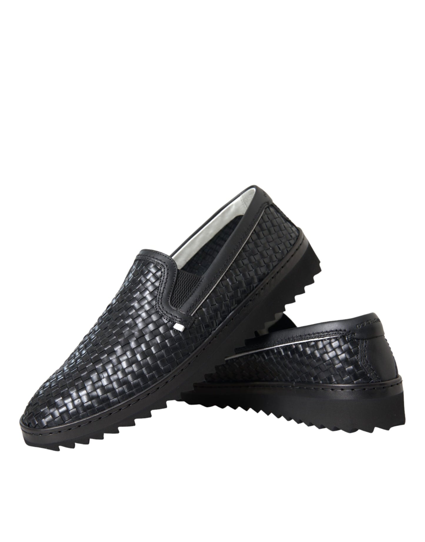 Dolce & Gabbana Schwarz gewebtes Büffelleder Herren Loafers Schuhe