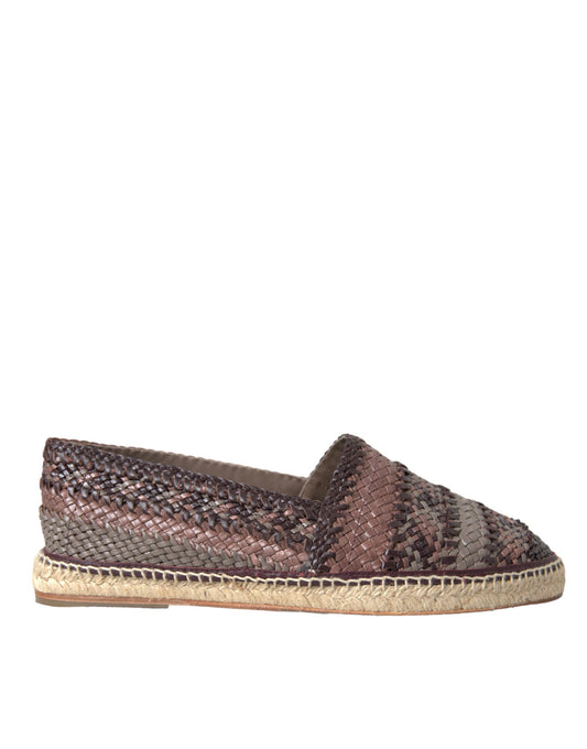 Dolce & Gabbana Braun Buffalo Leder Espadrille Flats Schuhe