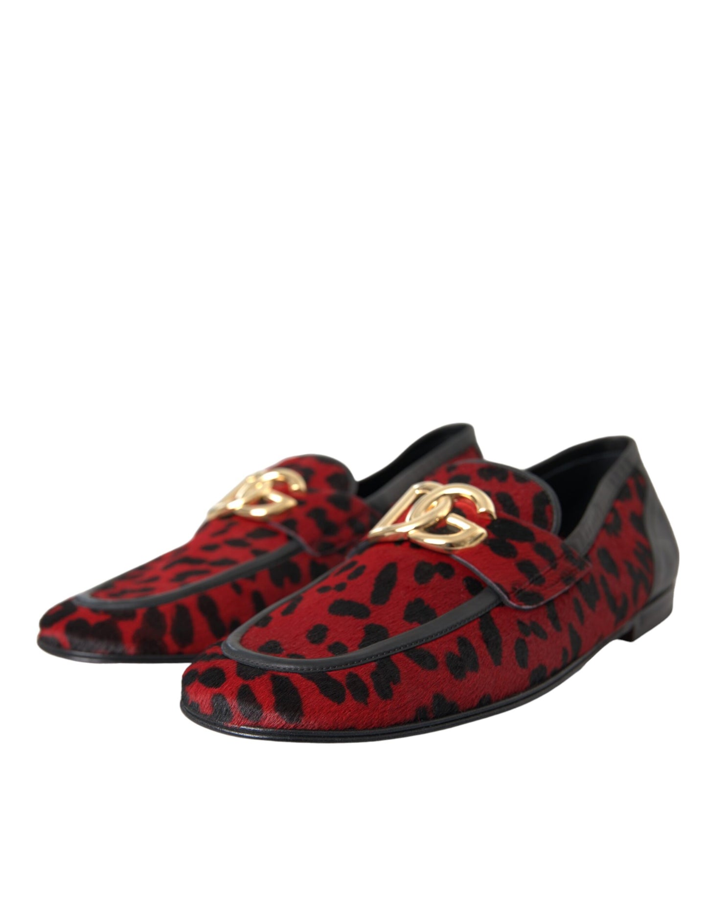 Dolce & Gabbana Rot Schwarz Leopard DG Loafers Formelle Männer Schuhe