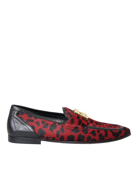 Dolce &amp; Gabbana Red Black Leopard DG Loafers Formal Miesten kengät