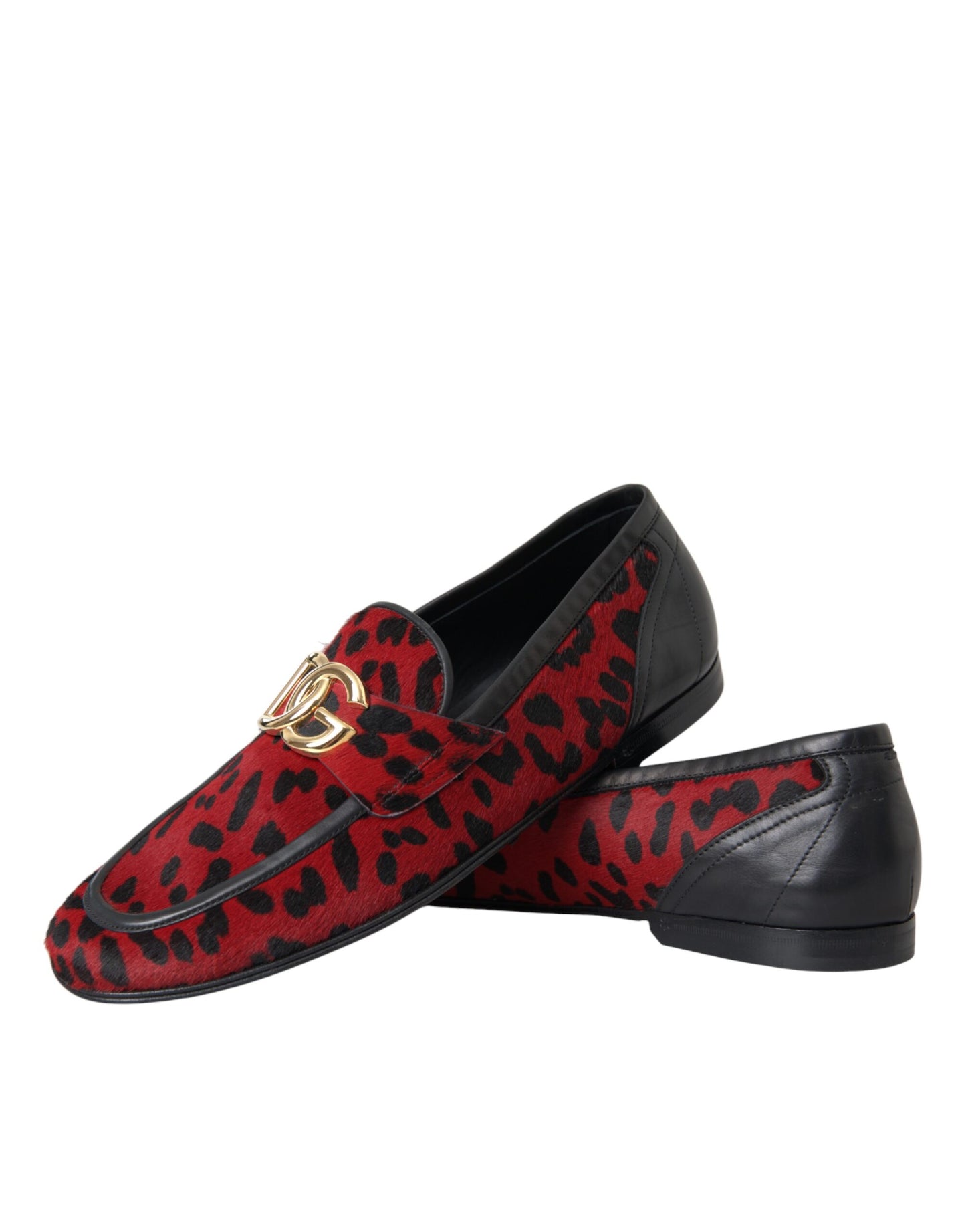 Dolce & Gabbana Rot Schwarz Leopard DG Loafers Formelle Männer Schuhe