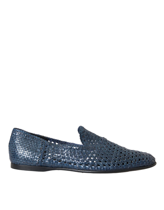 Dolce &amp; Gabbana Blue Woven Leather Loafers Miesten kengät