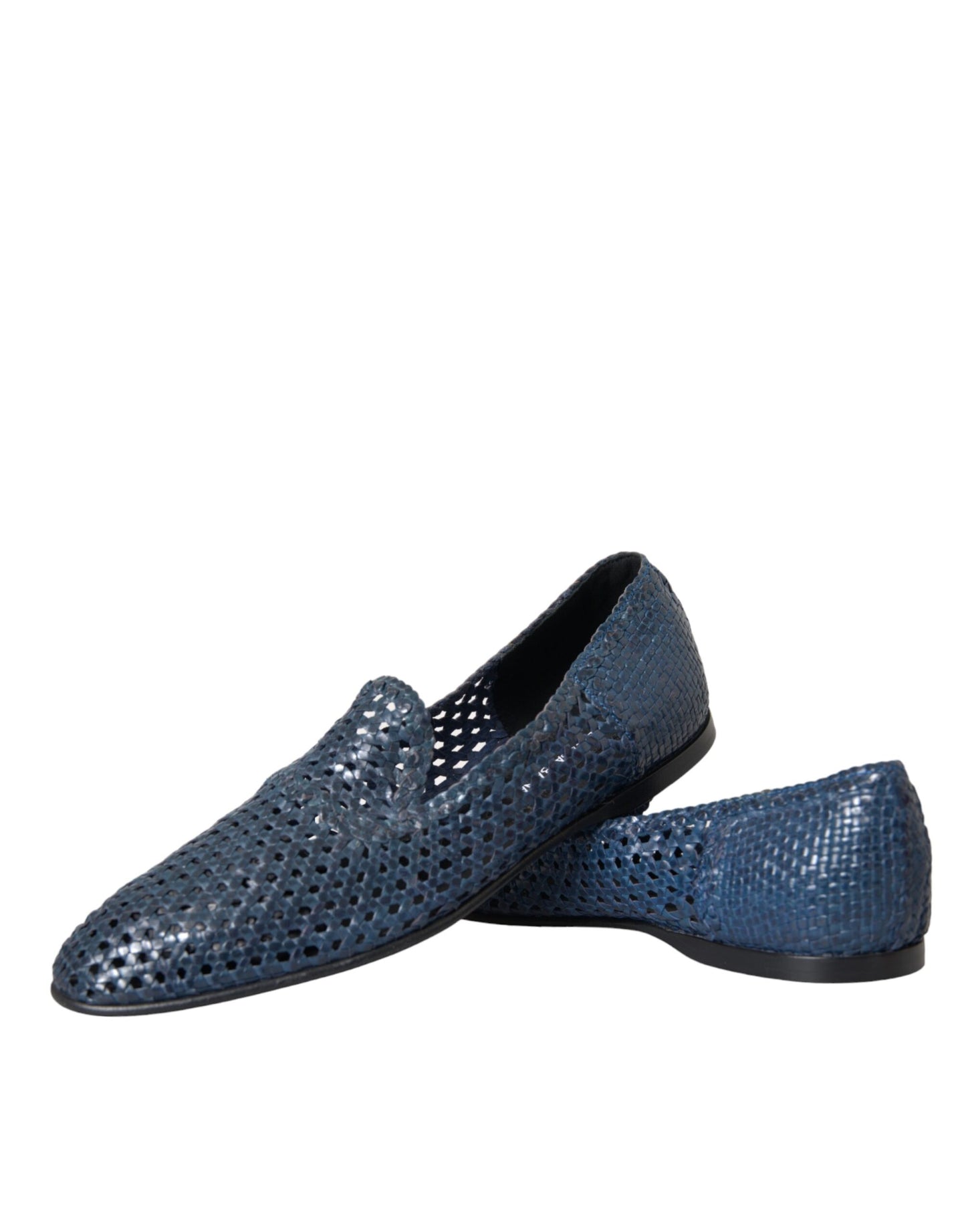 Dolce & Gabbana Blaue gewebte Leder Slipper Männer Schuhe