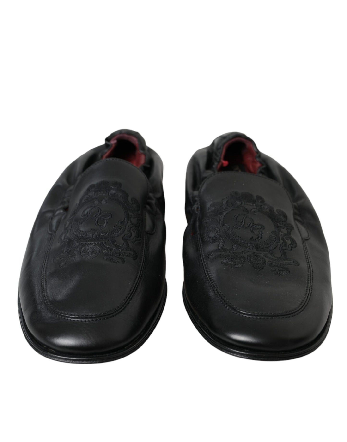 Dolce & Gabbana Schwarzes Logo besticktes Leder Loafer Männer Kleid Schuhe