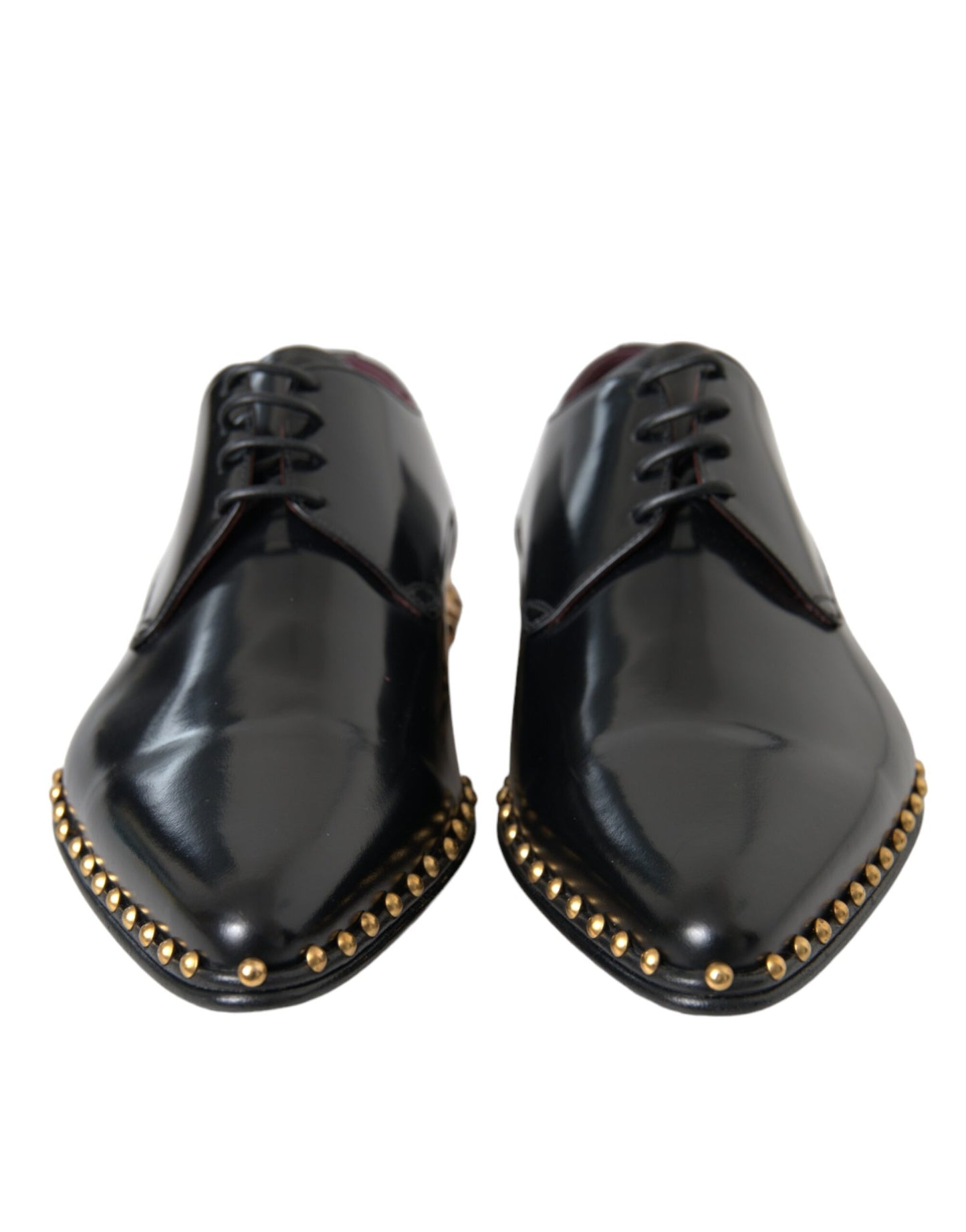 Dolce & Gabbana Schwarzes Leder Gold Nieten Derby Dress Schuhe