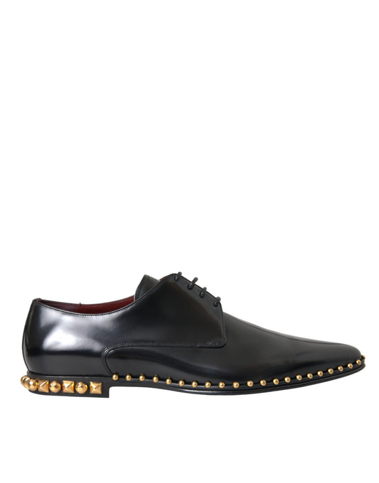 Dolce &amp; Gabbana Black Leather Gold Studded Derby Dress Shoes