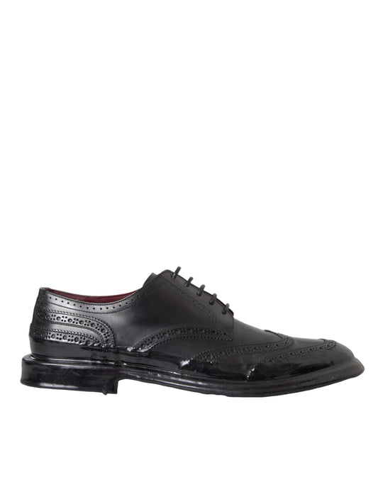 Dolce &amp; Gabbana Black Leather Oxford Wingtip Formal Men Shoes