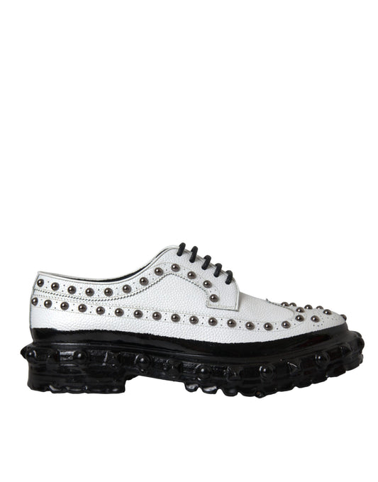 Dolce &amp; Gabbana Black White Embellished Derby Formal Shoes