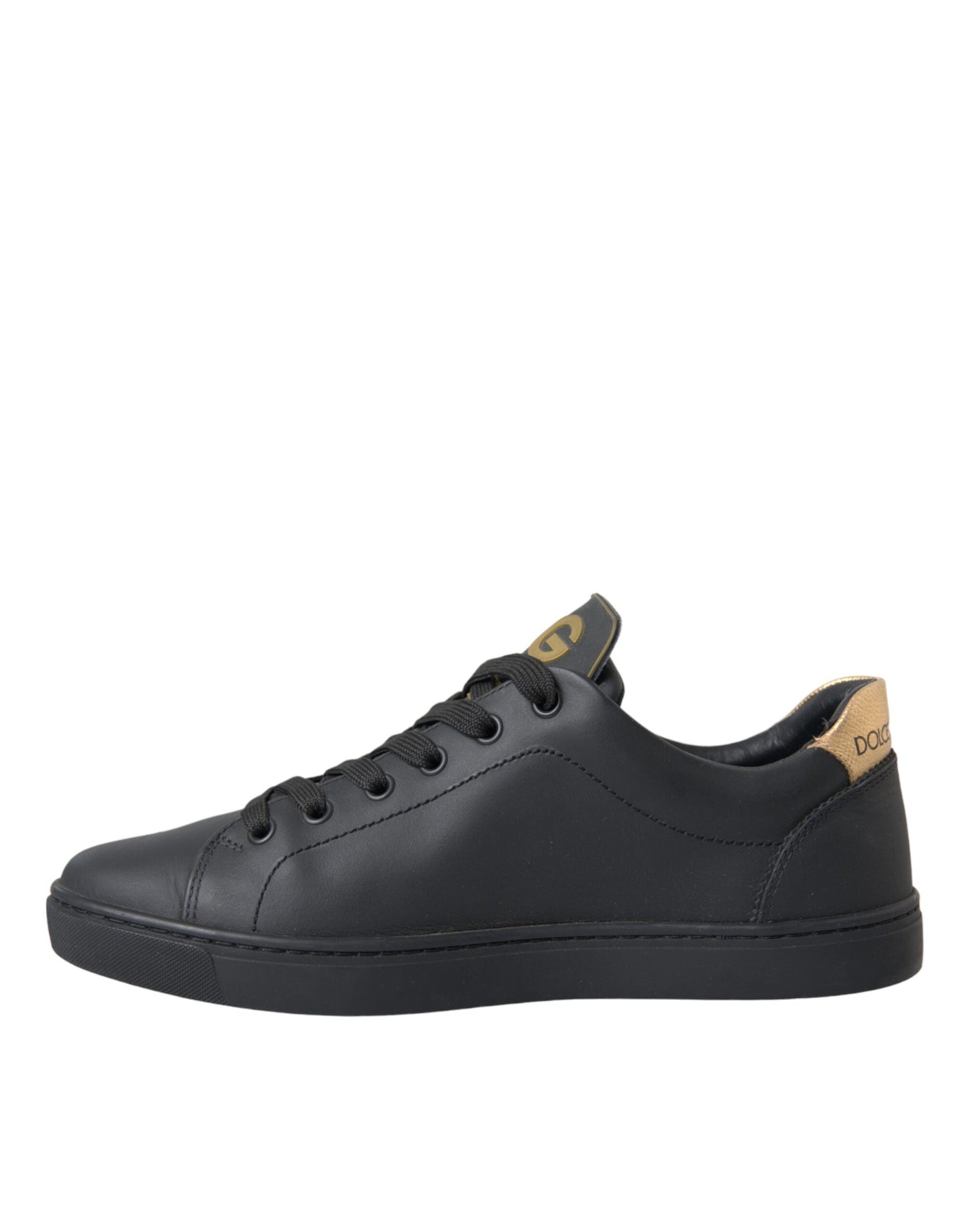 Dolce &amp; Gabbana Black Leather Heart Embellished Sneakers Shoes