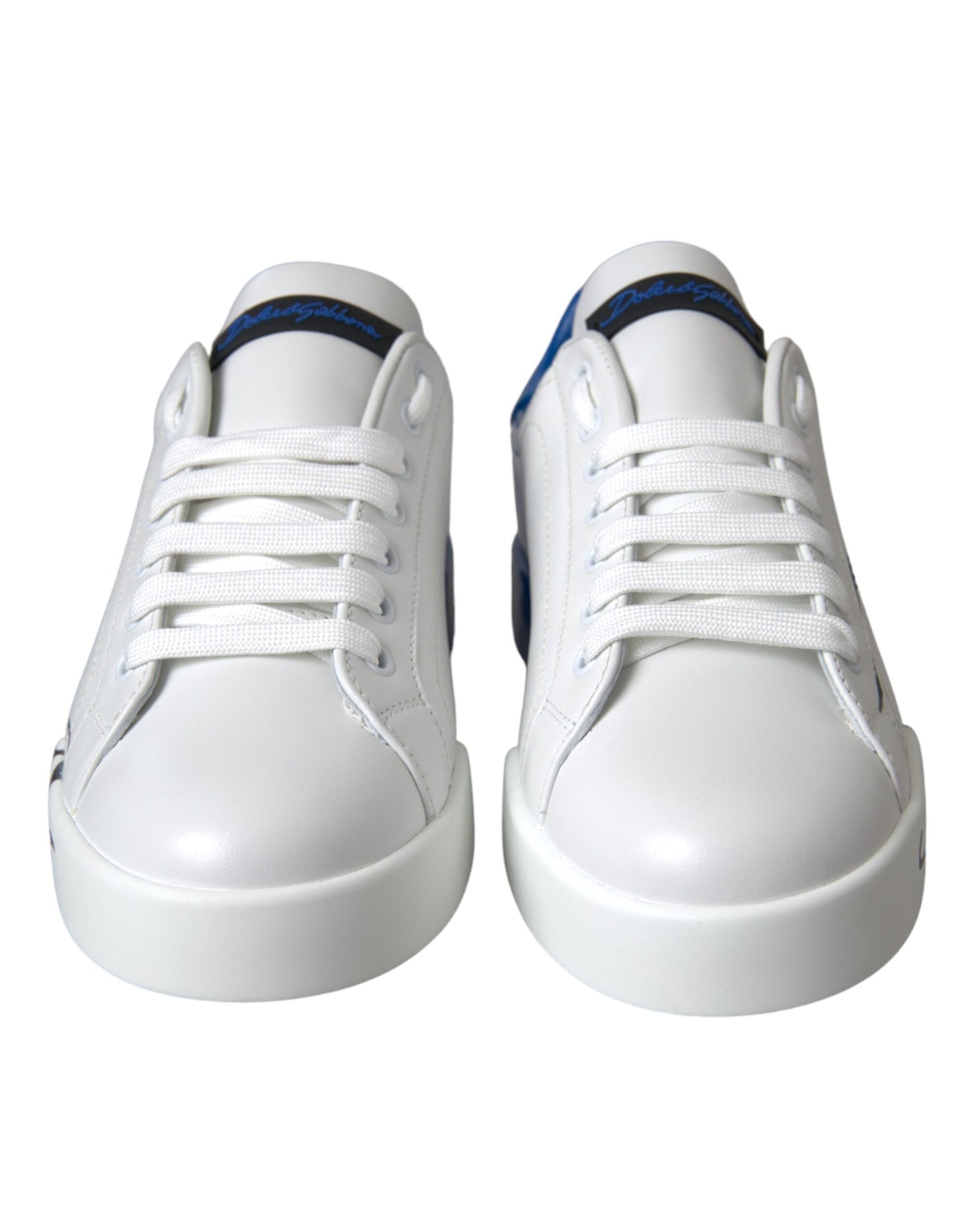 Dolce &amp; Gabbana White Blue Leather Logo Low Top Sneakers Shoes