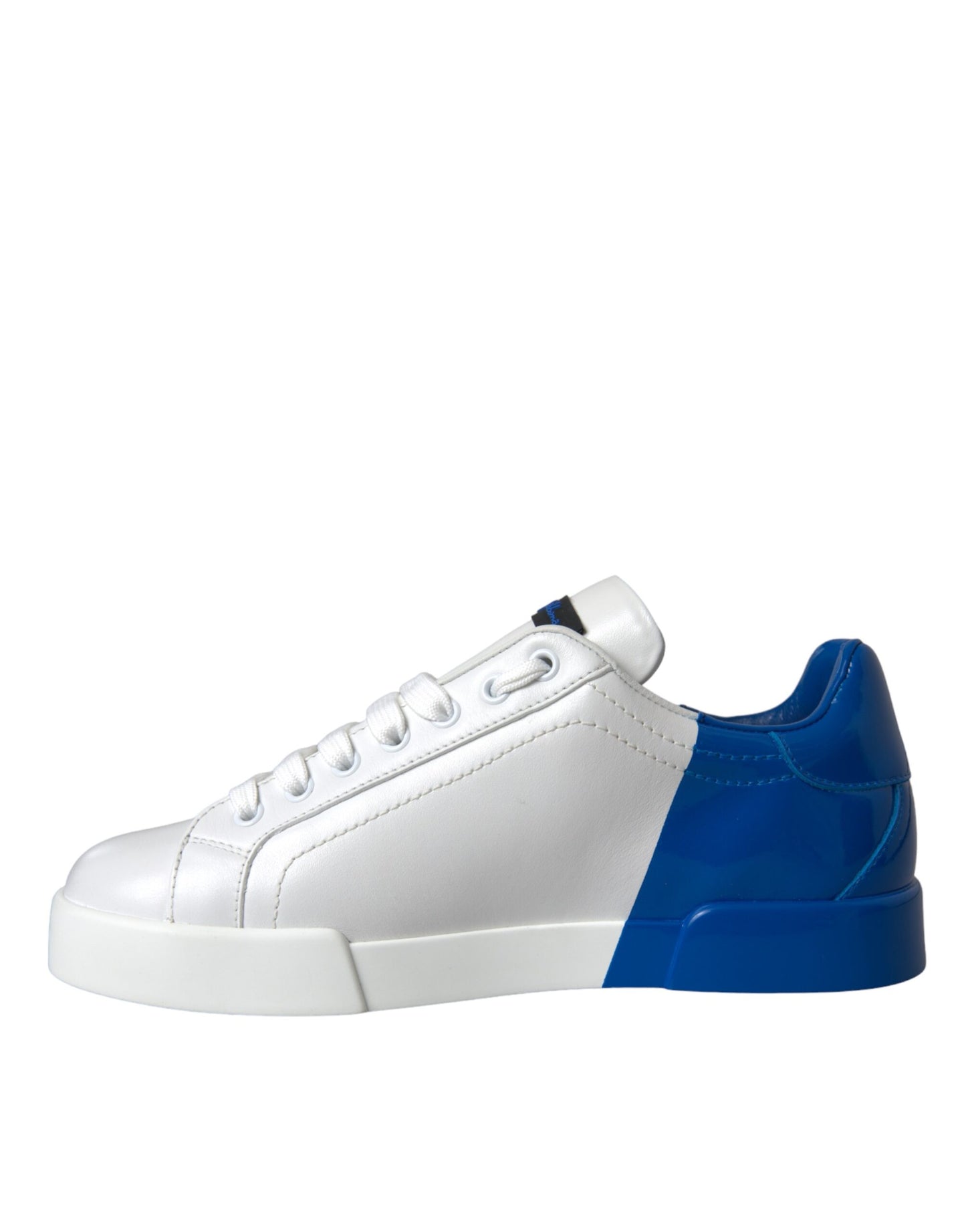 Dolce &amp; Gabbana White Blue Leather Logo Low Top Sneakers Shoes