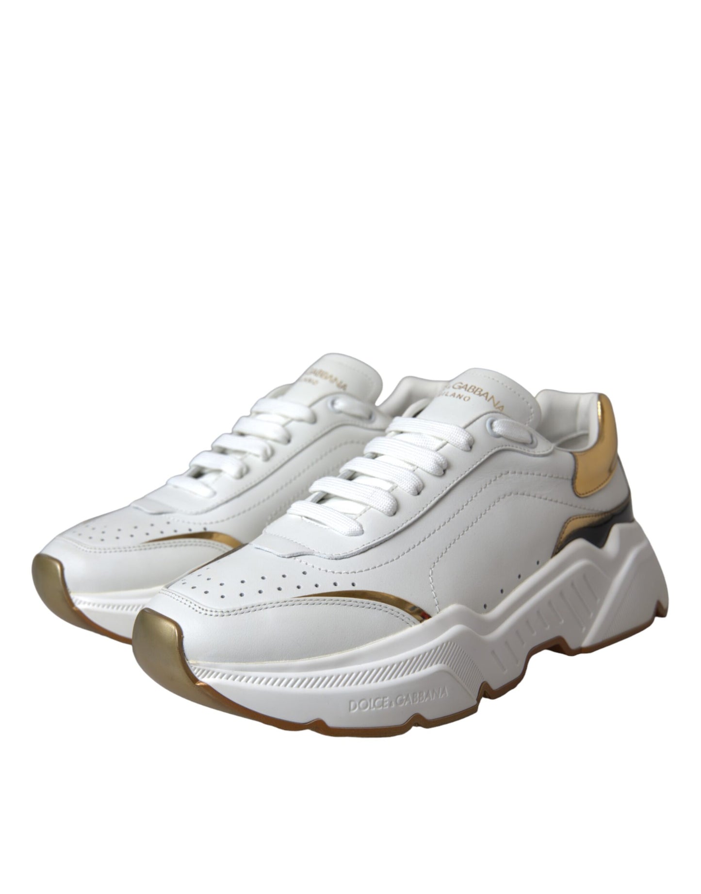 Dolce &amp; Gabbana White Gold DAYMASTER Leather Sneakers Shoes