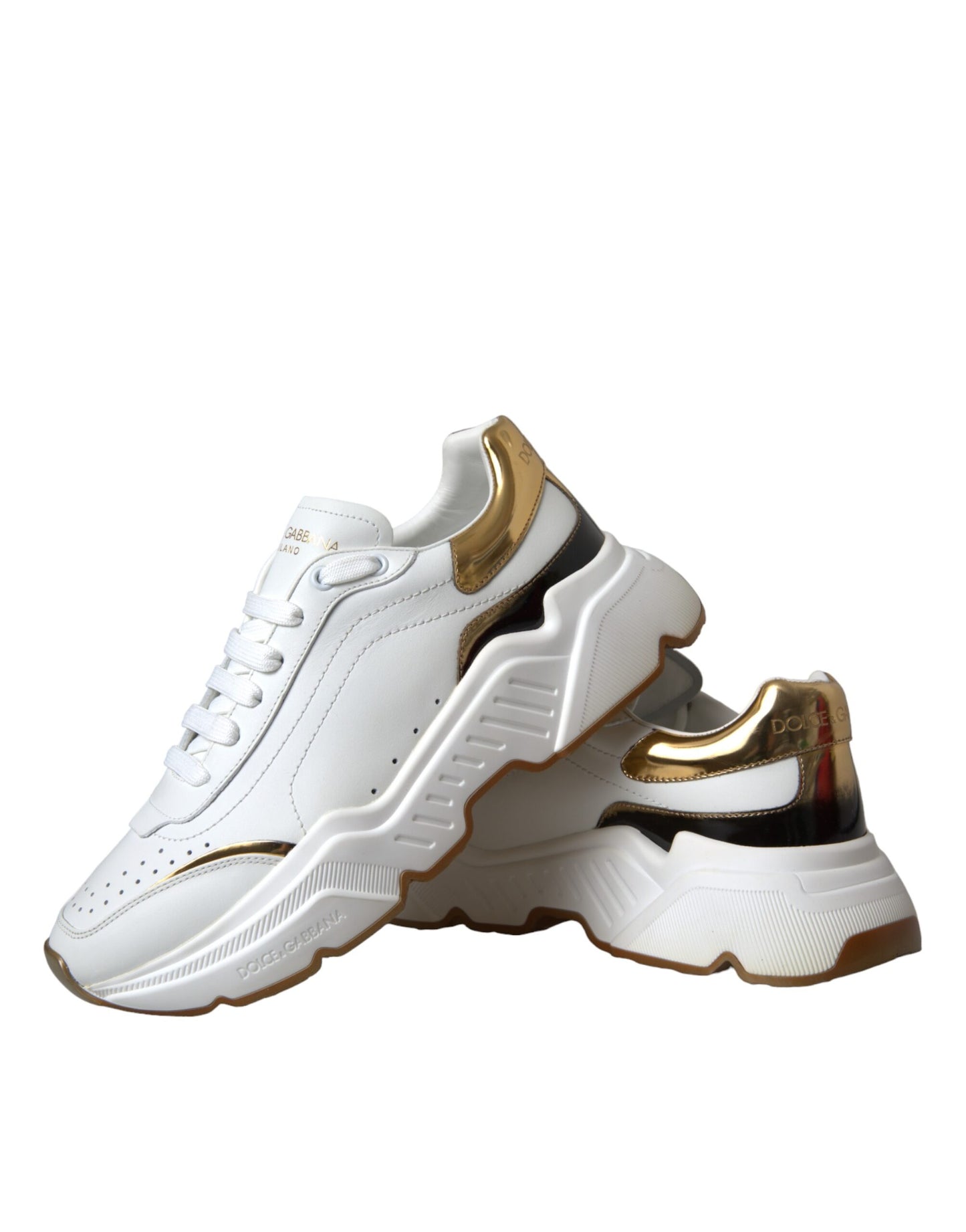 Dolce &amp; Gabbana White Gold DAYMASTER Leather Sneakers Shoes