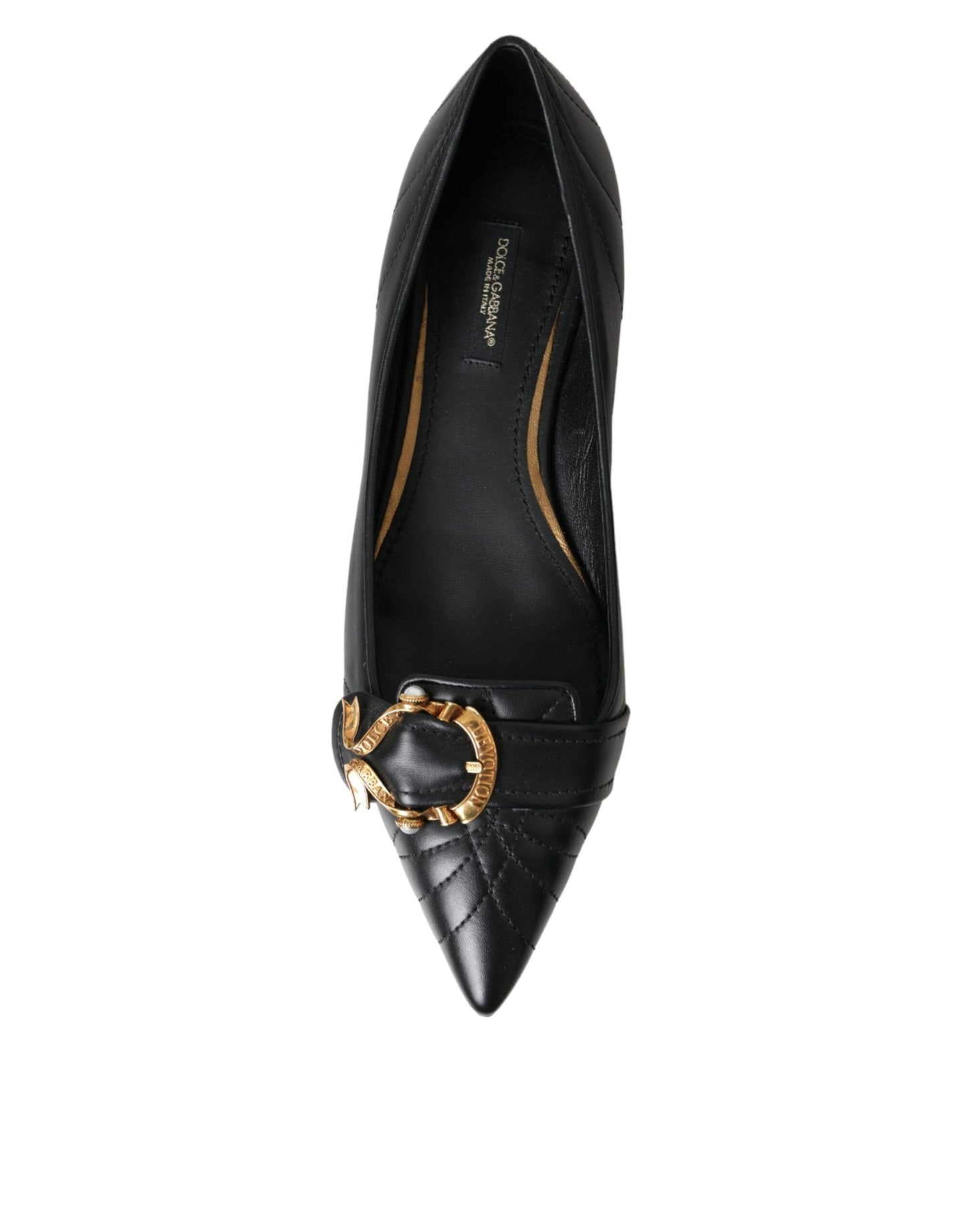 Dolce & Gabbana Schwarz Devotion Leder Spitze Flats Schuhe