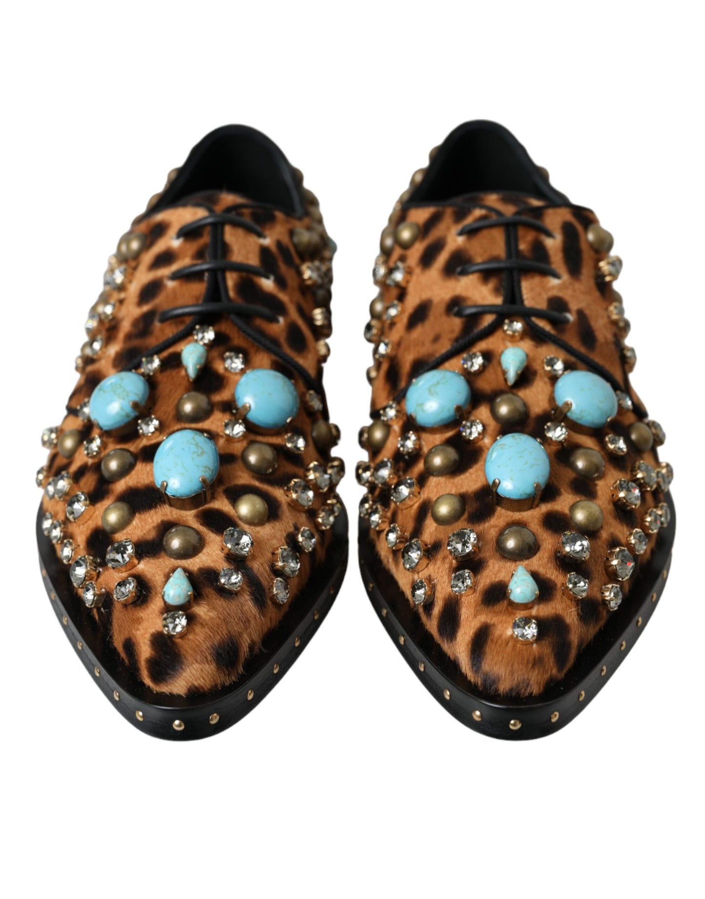 Dolce &amp; Gabbana Brown Leopard Hair Crystal Dresses Broque Shoes