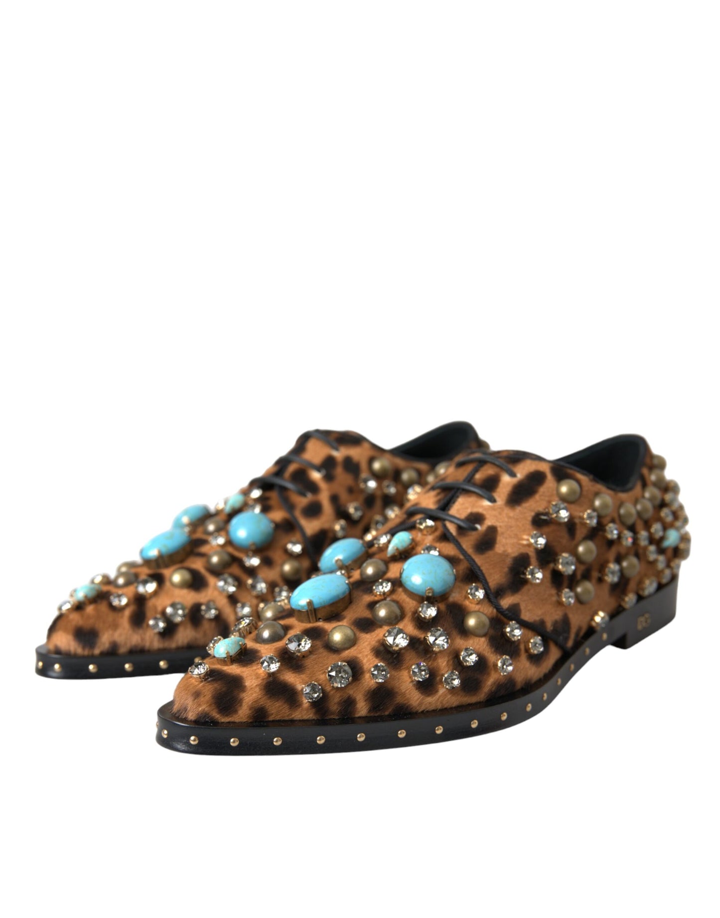 Dolce &amp; Gabbana Brown Leopard Hair Crystal Dresses Broque Shoes