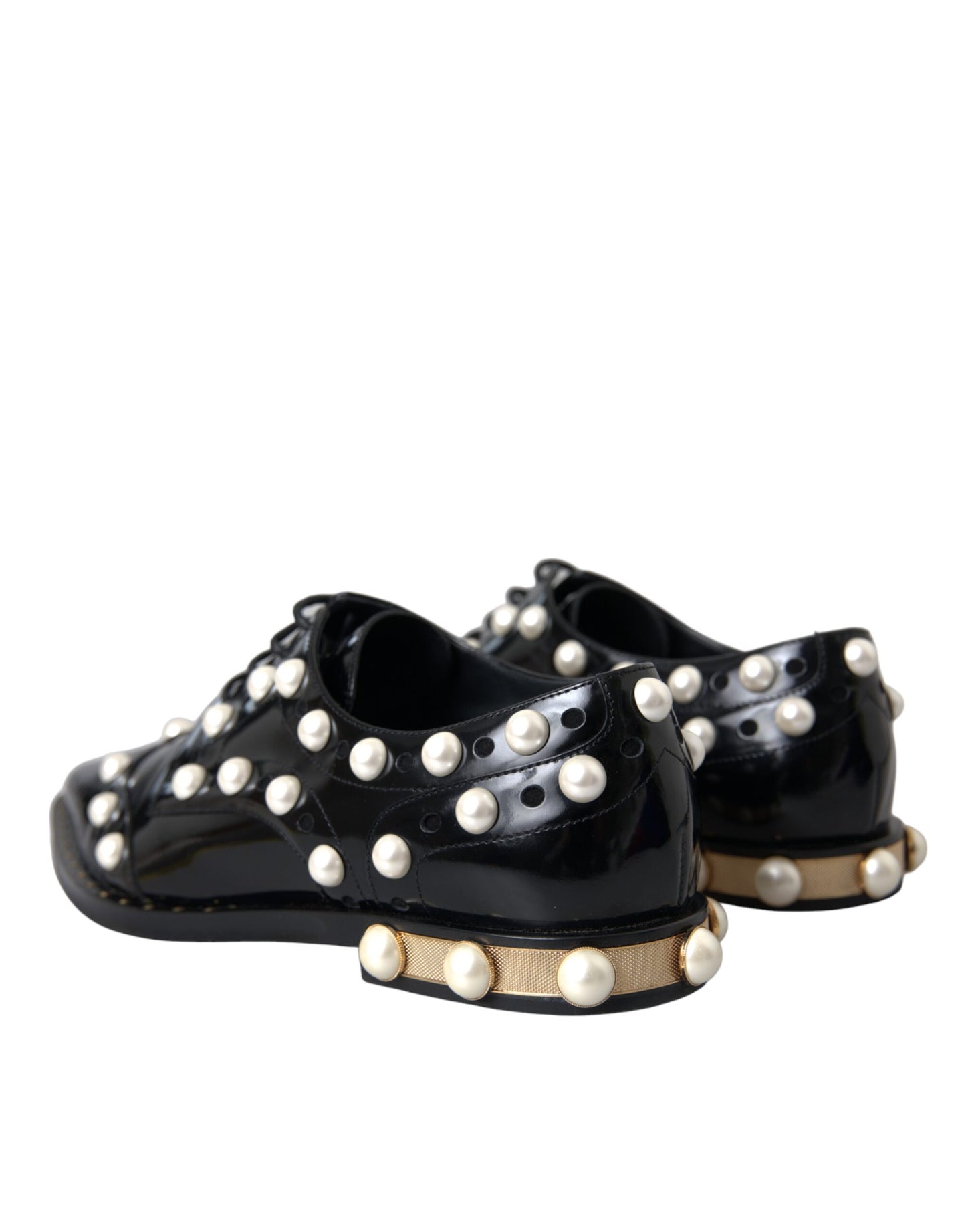 Dolce & Gabbana Schwarzes Leder Faux Pearl Kleid Broque Schuhe