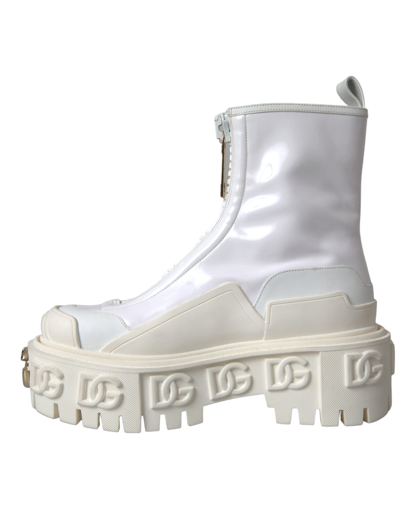 Dolce &amp; Gabbana White Leather Wellies Logo Shoes