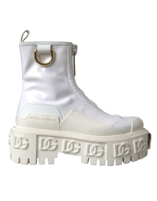 Dolce & Gabbana Weiße Leder Gummistiefel Logo Schuhe