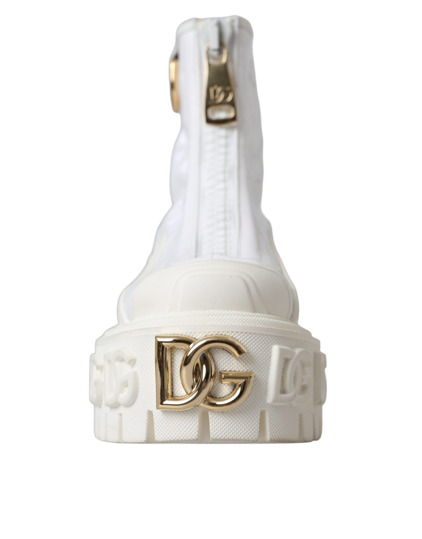 Dolce &amp; Gabbana White Leather Wellies Logo Shoes