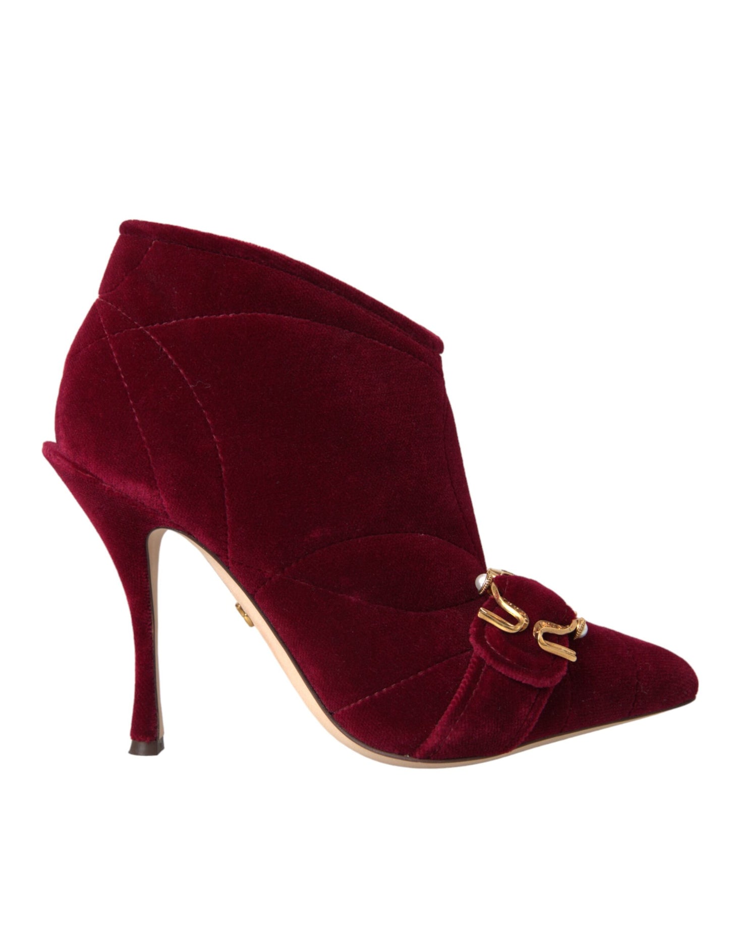 Dolce &amp; Gabbana Dark Red Velvet Devotion Buckle Boots Shoes