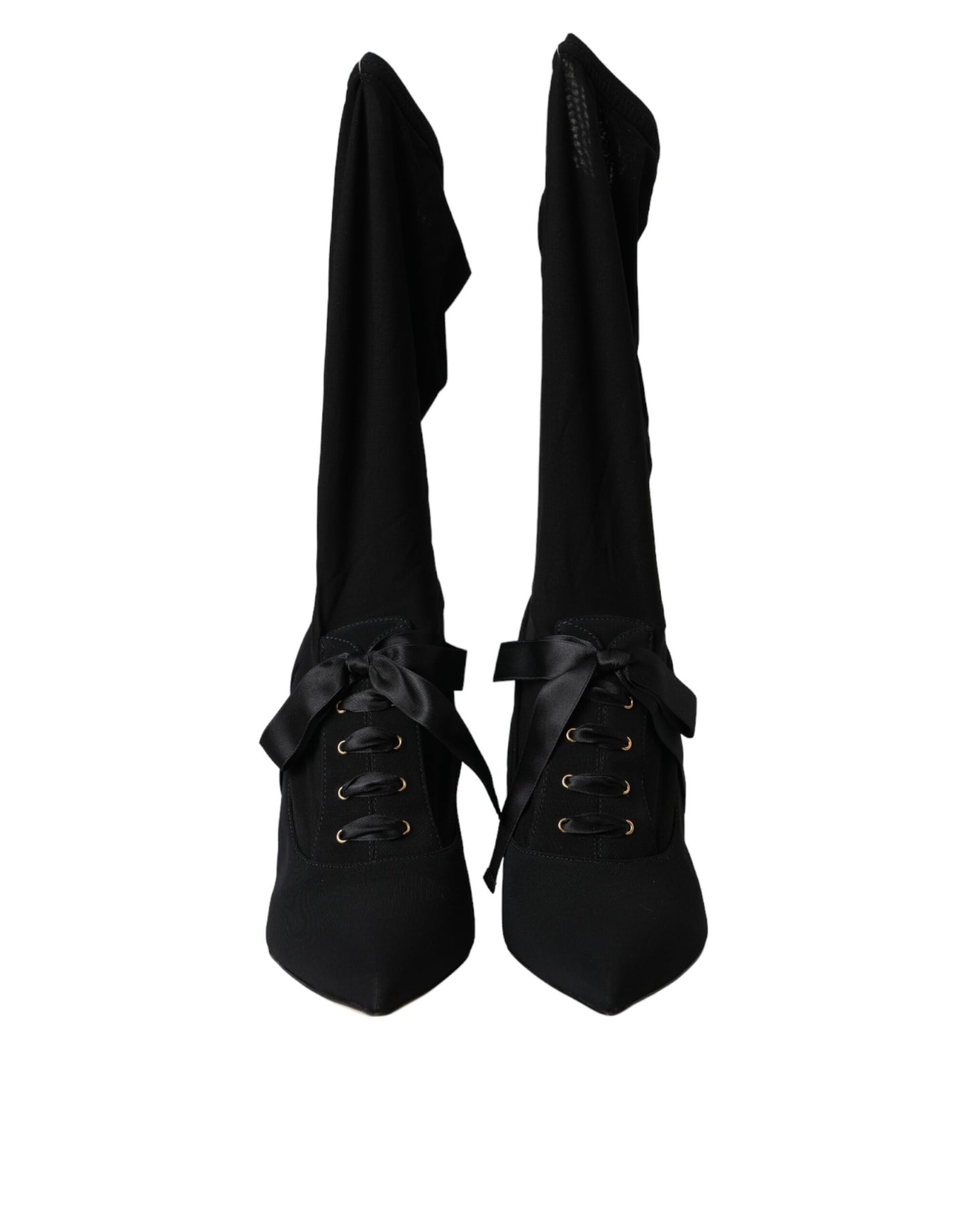 Dolce &amp; Gabbana Black Stiletto Heels Mid Calf Boots Shoes