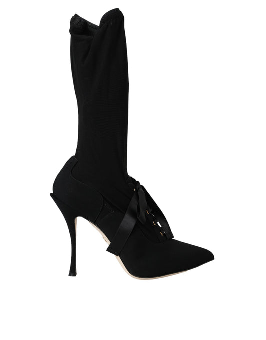 Dolce &amp; Gabbana Black Stiletto Heels Mid Calf Boots -kengät