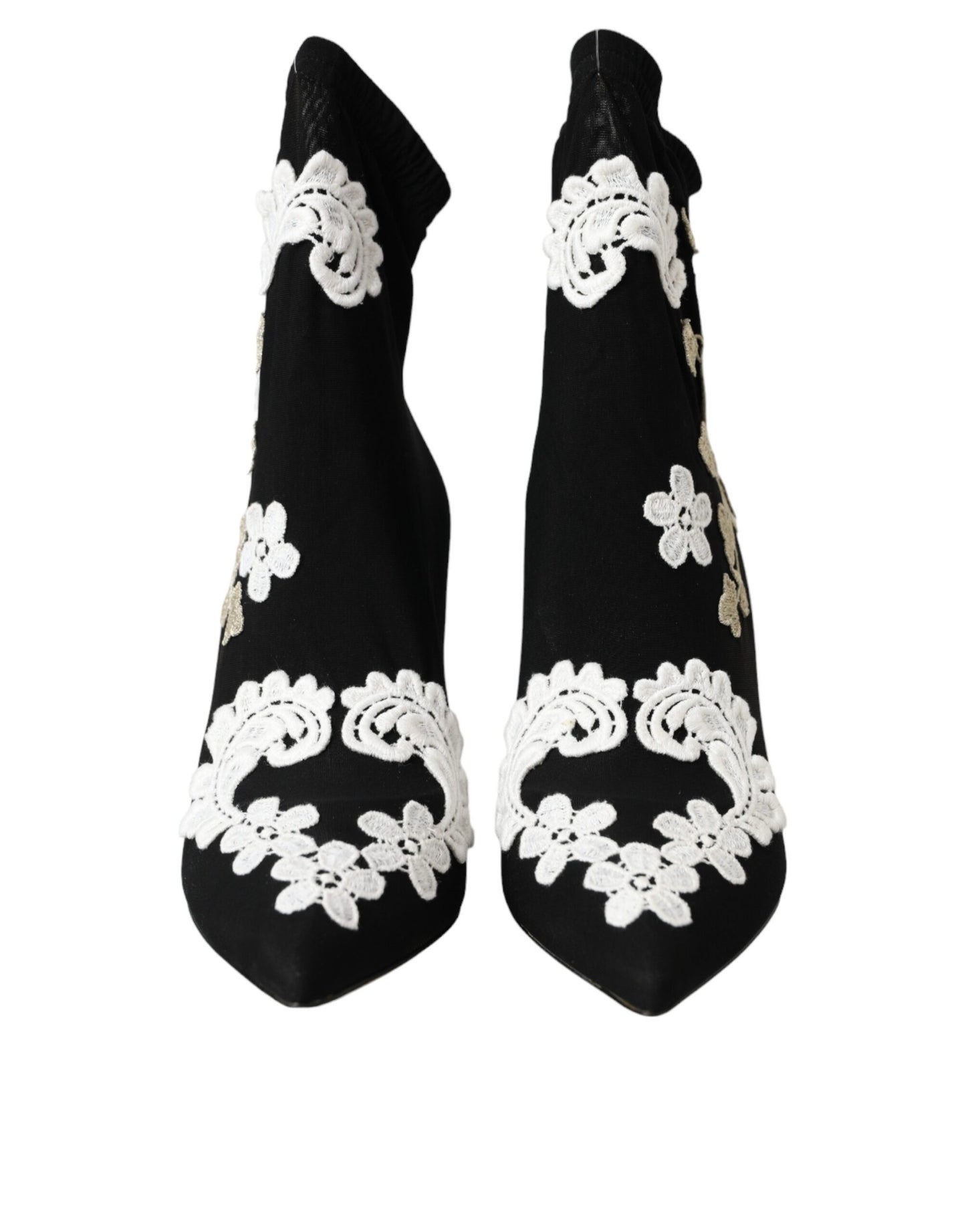 Dolce &amp; Gabbana Black White Embroidery Slip On Boots Shoes