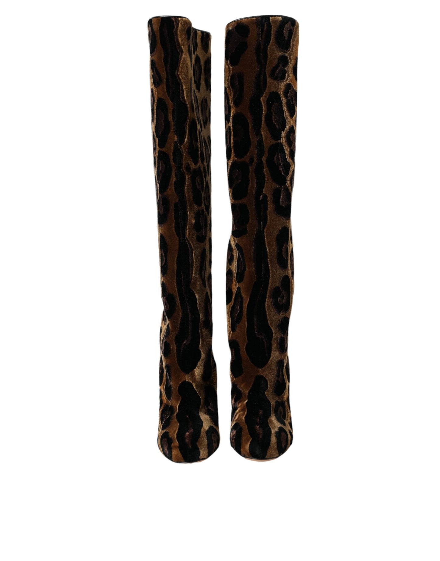 Dolce &amp; Gabbana Brown Giraffe Velvet Leather Boots Shoes