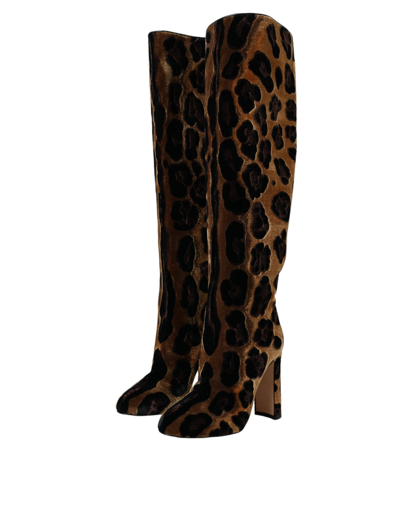 Dolce &amp; Gabbana Brown Giraffe Velvet Leather Boots Shoes