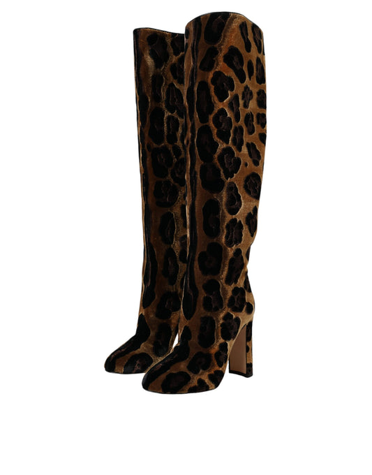 Dolce &amp; Gabbana Ruskea Giraffe Velvet Leather Boots -kengät