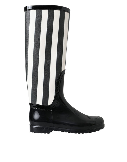 Dolce &amp; Gabbana Black Knee High Flat Wellington Boots -kengät