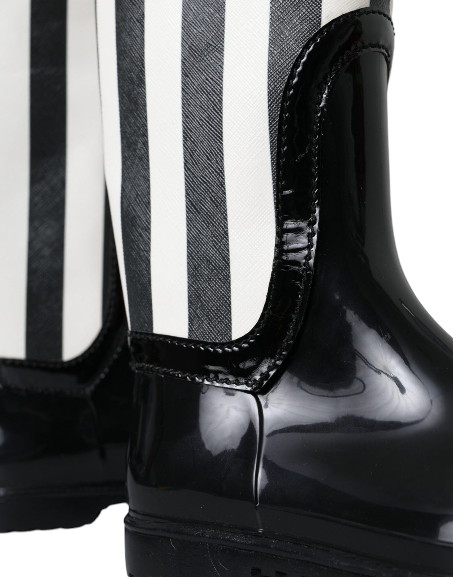 Dolce &amp; Gabbana Black Knee High Flat Wellington Boots Shoes