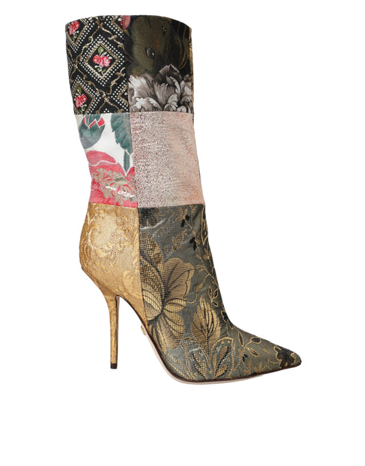 Dolce & Gabbana Multicolor Patchwork Print Absatzstiefel Schuhe