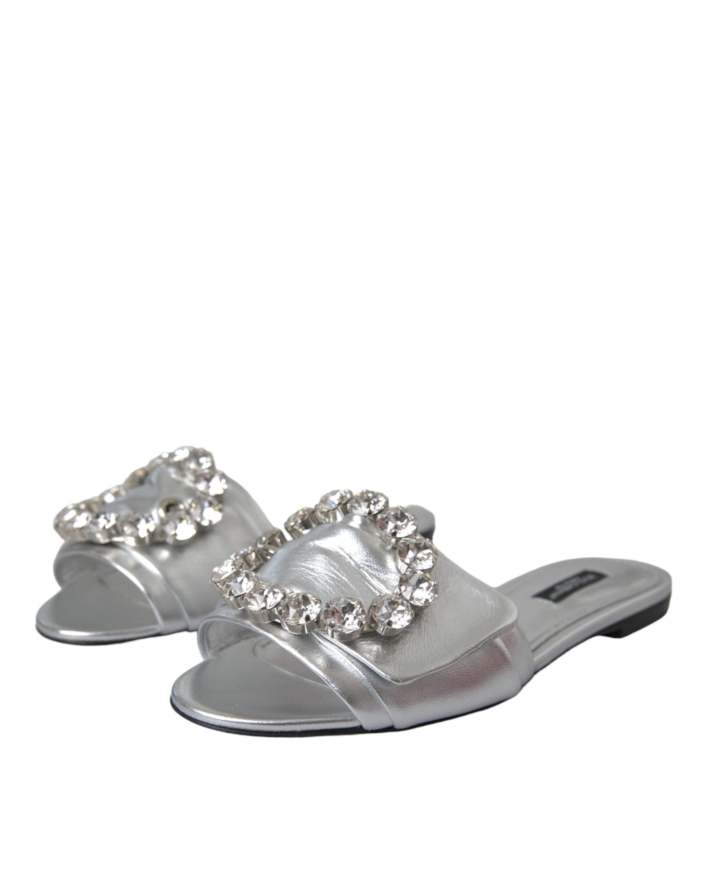 Dolce &amp; Gabbana Silver Crystal Leather Flats Sandaalit Kengät