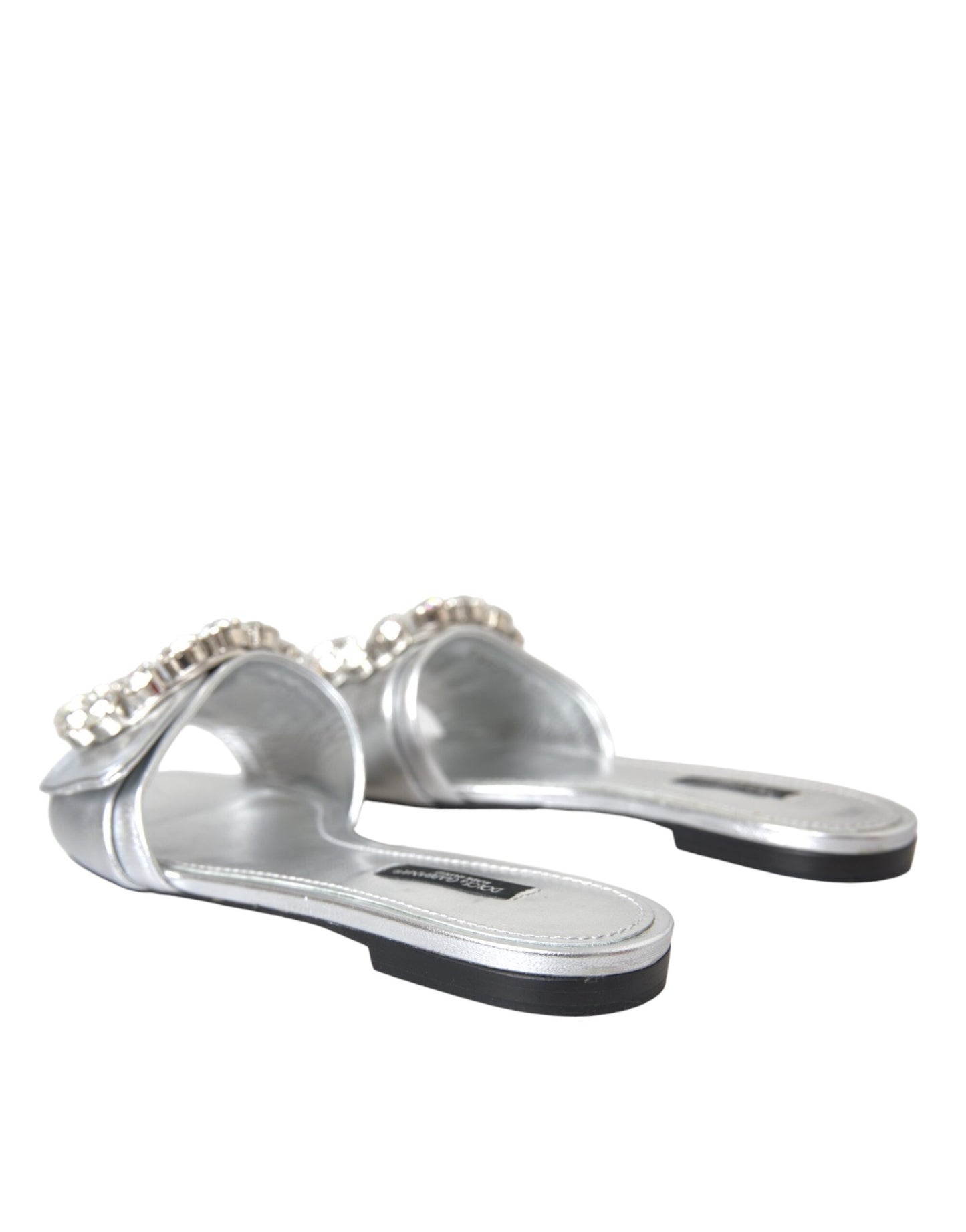 Dolce &amp; Gabbana Silver Crystal Leather Flats Sandaalit Kengät