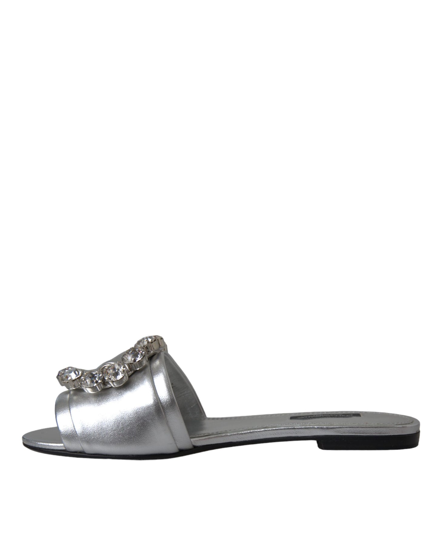 Dolce &amp; Gabbana Silver Crystal Leather Flats Sandaalit Kengät