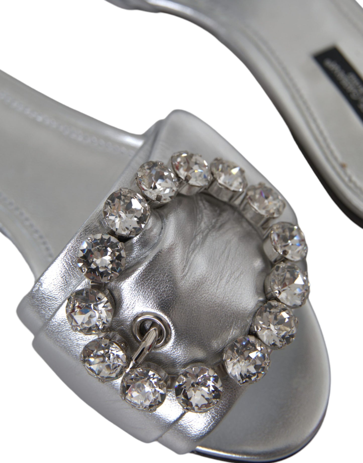 Dolce &amp; Gabbana Silver Crystal Leather Flats Sandaalit Kengät