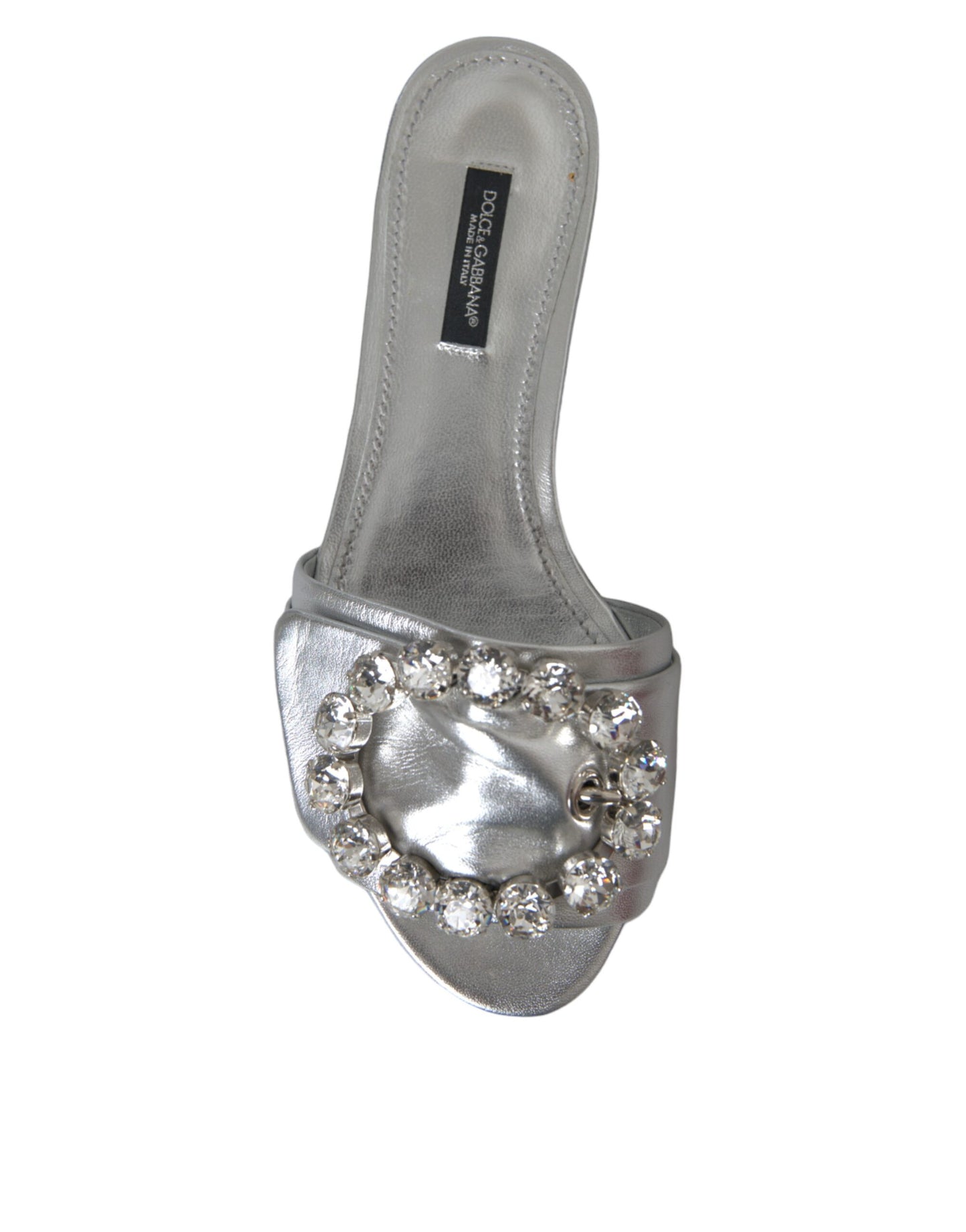 Dolce &amp; Gabbana Silver Crystal Leather Flats Sandaalit Kengät