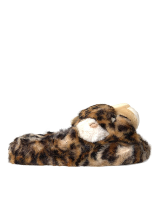 Dolce &amp; Gabbana Brown Tiger Slippers Flat Sandals -kengät