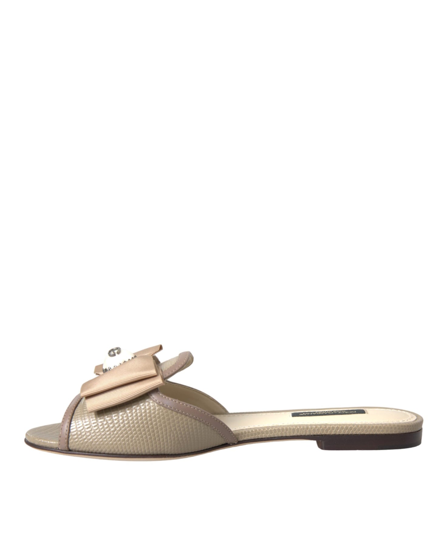 Dolce &amp; Gabbana Beige Logo Pearl Flats Sandaalit Slides Kengät