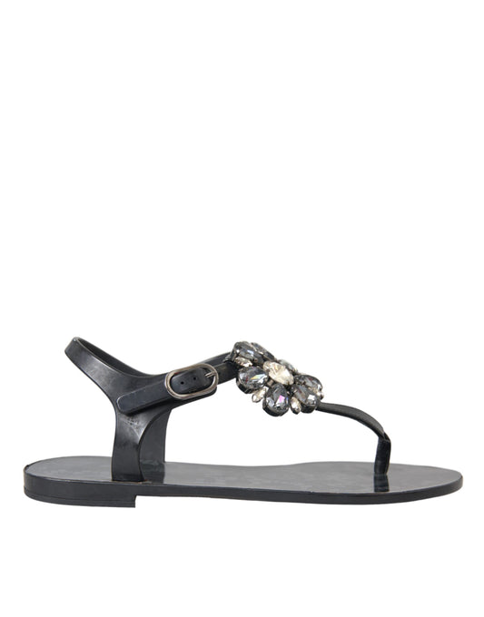 Dolce &amp; Gabbana Black Crystal Flats Sandaalit Flip Flops -kengät