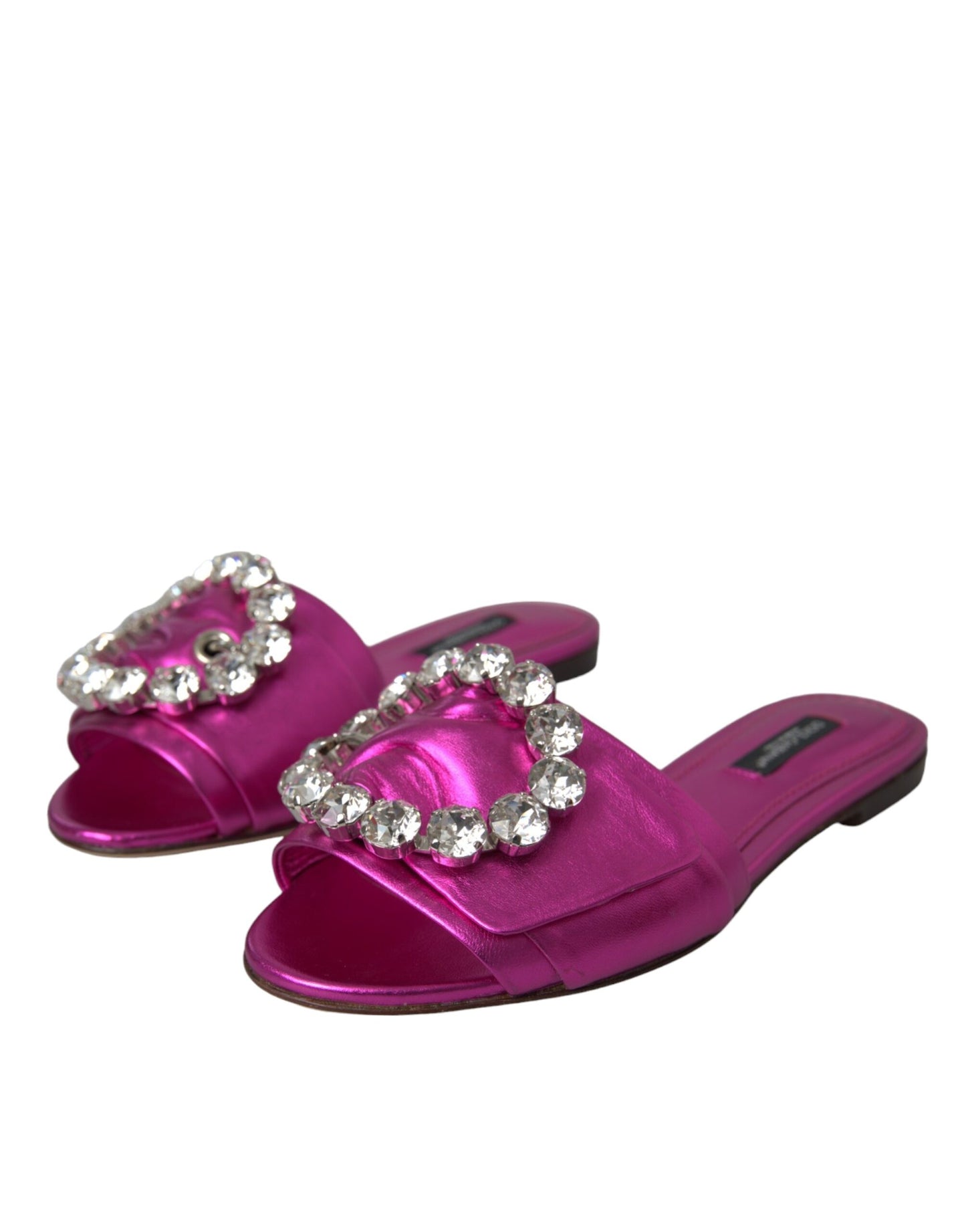 Dolce & Gabbana Fuchsia Kristall Leder Flats Sandalen Schuhe